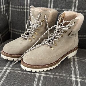 Talbots Beige Lace Up Boots with White Soles